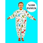 Mini Kiti Elyafsız Kışlık Uzun Kol Çift Kat %100 Pamuk Pazen Dinozorlu Cocuk Bebek Uyku Tulumu - 2 Yaş - 00-Beyaz