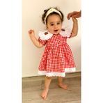 Mini Kiti Kız Çocuk Bebek Kırmızı Beyaz Pötikareli Kiraz Nakışlı Eteği Fistolu Fırfırlı Kısa Kollu Elbise - 1 Yaş - 00Kırmızı