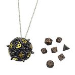 Mini Metal DND Zar Seti Ejderha Boynuzu Hollow D20 Kolye Zar Kutusu Antik Minik Metal Zar Seti D & D Taşınabilir 7 ADET Zar Seti Altın Siyah