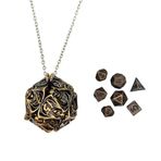 Mini Metal DND zar seti kafatası içi boş D20 kolye zar durumda antika minik Metal zar seti D & D taşınabilir 7 adet zar seti bakır