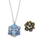 Mini Metal DND zar seti yaprak içi boş D20 kolye zar durumda antika minik Metal zar seti D & D taşınabilir 7 adet zar seti gümüş mavi
