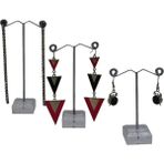 Mini Metal Küpe Standı, 3'lü Set, Şık ve Pratik Tasarım, Beyaz Renk - Ahşap - Bej - Siyah
