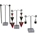 Mini Metal Küpe Standı Seti, Şık ve Pratik Takı Düzenleyici - Ahşap - Bej - Siyah