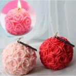 Mini Minyatür 4,5cm Çiçek Gül Topu Silikon Kalıp K-014, Kokulu Taş Sabun Alçı Mum Kalıbı - 4,5 cm - Pembe