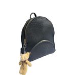 Mini örgü dokuma Sırt Çantası, Siyah Dokulu Deri, Altın Fermuarlı, iç cepli,Peluş Ayıcık Aksesuarlı, Ayarlanabilir Askılı