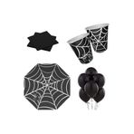 Mini Party Store Cadılar Bayramı Örümcek Ağı Siyah Parti Seti 8 Kişilik, 6578907654435464
