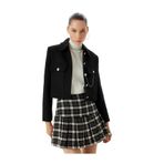 Mini Pileli Ekoseli Tüvit Etek Standart Bel Slim Fit