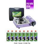 Mini Portatif Kamp Ocağı - Çantalı - Gaz Stop Emniyetli - 8 Adet 227 gr Kartuş - Mor