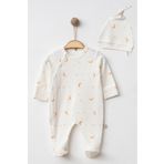 Mini Ropa Yenidoğan Tulum 0-3-6 Aylık Ekru Bebek Tulumu Ay Baskılı Çıtçıtlı Kendinden Eldivenli Bebek Tulumu v