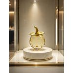 Mini Sarı Kristal Elma Biblo 7.5 Cm Dekoratif Cam Obje Gold Yapraklı Şık Masa Üstü Süsü