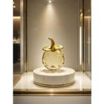 Mini Sarı Kristal Elma Biblo 7.5 Cm Dekoratif Cam Obje Gold Yapraklı Şık Masa Üstü Süsü