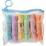 Mini Şeker 6’lı Fosforlu Kalem Seti – Renkli Pastel Highlighter + Şeffaf Çanta - 6 Adet - Çok Renkli