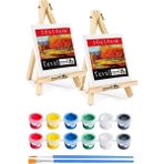 Mini Şövale 10X10 cm Tuval 3 ml Akrilik Boya 6 Renk ve Fırça 2 Adet 10X10 Mini Tuval Masaüstü Küçük Şövale Boyama Seti - Standart - Beyaz