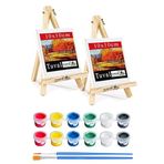 Mini Şövale 10X10 Cm Tuval 3 Ml Akrilik Boya 6 Renk Ve Fırça 2 Adet 10X10 Mini Tuval Masaüstü Küçük Şövale Boyama Seti