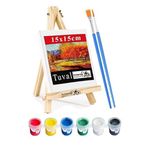 Mini Şövale 15X15 Cm Tuval 3 Ml Akrilik Boya 6 Renk Ve Fırça 2 Adet 15X15 Mini Tuval Masaüstü Küçük Şövale Boyama Seti
