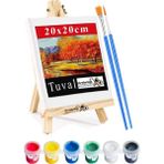 Mini Şövale 20X20 cm Tuval 3 ml Akrilik Boya 6 Renk ve Fırça 1 Paket 20X20 Mini Tuval Masaüstü Küçük Şövale Boyama Seti - Standart - Beyaz