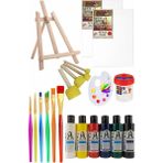 Mini Şövale 25X35 2 Li Tuval Monalisa 6 Renk Akrilik Boya Başlangıç Seti Fırça Palet Ponpon Su Kabı Masaüstü Sanatsal - Çok Renkli