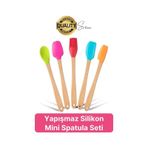Mini Spatula Kaşık Fırça Setleri Yapışmaz Silikon Tencere Ahşap Saplı Renkli Pişirme Mutfak Araçları