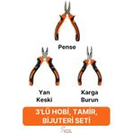 Mini Takı Bijuteri Seti Dayanıklı Kesme Kıvırma Pense Yan Keski Karga Burun Hobi Alet Takımı 3'lü