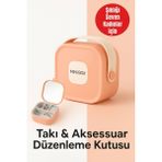 Mini Takı Kutusu, Aynalı, 4 Bölmeli, Seyahat ve Günlük Kullanım Için - Ahşap - Bej