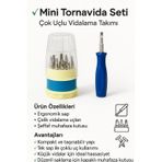 Mini Tornavida Seti, 16+1 Çok Uçlu Vidalama Takımı, Mavi Ergonomik Sap, Şeffaf Muhafaza Kutusu, Elektronik ve Hassas İşler İçin Pratik Çözüm