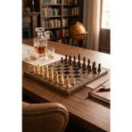 Mini Vagon Premium Gümüş Kareli Ahşap Taşlı Lüks Satranç Takımı Dekoratif Vıp Hediyelik Set 37X37 Cm Büyük Boy