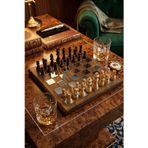 Mini Vagon Premium Lüks Ahşap Taşlı Satranç Takımı Silver Özel Tasarım Dekoratif Vıp Hediyelik Set 25X25 Cm