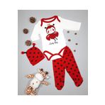 minibird baby Kız Bebek Kırmızı Uğur Böceği Baskılı Zıbın Takımı 3'lü