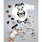 Minibird Baby Panda Baskılı 3'lü Zıbın Seti Unisex Bebekler İçin Sevimli Panda Temalı - Beyaz