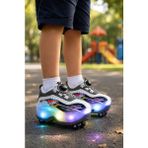 Minibonito Çocuk Şarj Edilebilir LED Işıklı Paten Ayakkabı Düğmeli Açılır Tekerlekli - Beyaz - 35