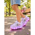 Minibonito Çocuk Şarj Edilebilir LED Işıklı Paten Ayakkabı Düğmeli Açılır Tekerlekli - Lila - 36