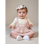 Miniborn Kız Bebek Pudra Askılı Dantelli Fırfırlı Body Elbise & Saç Bandı Seti - 0 - 3 Ay