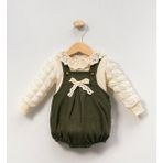 Minicayzen Bella Lace Romper Haki Fisto Yakalı Kız Bebek Salopet - 12 - 18 Ay