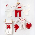 Minicayzen Mini Cayzen 3007MC Kız Bebek Kalpli Dantelli Onlu Kırmızı Zıbın Hastane Çıkış Seti (0-3 Ay) - Basic - 0 - 3 Ay