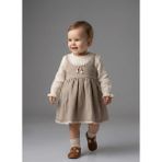 Minicix Kız Bebek Dantel Detaylı Müslin Elbise - 12 Ay - Kahverengi