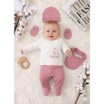Miniday Baby 5'li Set Yenidoğan Baskılı Kız - Erkek Bebek Hastane Çıkış Seti % 100 Pamuklu Unisex Basıc Elma - Lila