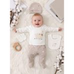 Miniday Baby 5'li Set Yenidoğan Baskılı Kız - Erkek Bebek Hastane Çıkış Seti % 100 Pamuklu Unisex Basıc Kuzu - Haki - Vizon - Bej