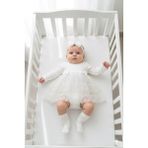 Miniday Baby Kız Bebek Mevlütlük Body Elbise Bandanalı Dantelli Yeni Doğan Hastane Çıkışı Gelinlik Abiye 6010 - 6 - 9 Ay - Ekru