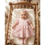 Miniday Baby Kız Bebek Mevlütlük Yazlık Elbise Bandanalı Dantelli Yeni Doğan Hastane Çıkışı Gelinlik Abiye 13 - 9 - 12 Ay - Pembe