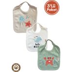 Miniel Bebek Yenidoğan Penye Pamuklu Hello Ocean Baskılı 0-3 Ay Bebek Önlüğü 3'lü Set - Standart - Renkli