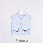 Miniel Erkek Bebek Yüzlü Tavşan Nakışlı Organik Pamuklu 1-3-6-9 Ay Kapitone Bebek Yelek - MAVİ