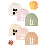 Miniel Unisex Baby Baskılı Çift Katlı Bebek Penye Organik Pamuklu Yenidoğan 6Lı Bebek Bere Set