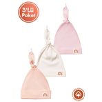 Miniel Unisex Bebek Arma Detaylı Bağlamalı Penye Organik Pamuklu Yenidoğan 3Lü Bebek Bere Set