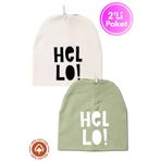 Miniel Unisex Bebek Hello Baskılı Penye Organik Pamuklu Yenidoğan 2Li Bebek Bere Renkli Set