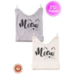 Miniel Unisex Bebek Meow Baskılı 0-6 Ay Penye Organik Pamuklu 2Li Bebek Bere Renkli Set