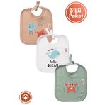 Miniel Unisex Bebek Yenidoğan Penye Organik Pamuklu Hello Ocean Baskılı 0-3 Ay Bebek Önlüğü 3'Lü Set