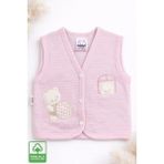 Miniel Unisex Bebek Yoplu Ayıcık Nakışlı Organik Pamuklu 3-6-9 Ay Kapitone Bebek Yelek - 3 - 6 Ay - Pembe