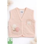 Miniel Unisex Bebek Yoplu Ayıcık Nakışlı Organik Pamuklu 3-6-9 Ay Kapitone Bebek Yelek - 3 - 6 Ay - Somon