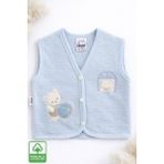 Miniel Unisex Bebek Yoplu Ayıcık Nakışlı Organik Pamuklu 3-6-9 Ay Kapitone Bebek Yelek - 6 - 9 Ay - Mavi