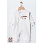 Miniel Unisex Cosy Season Baskılı 0-6 Ay Penye Organik Pamuklu Patikli Bebek Tulum - Ekru - 3 - 6 Ay